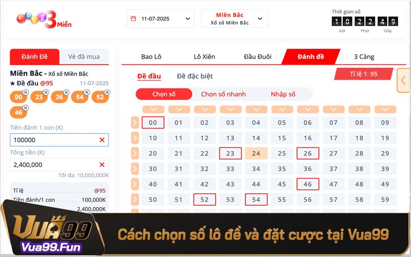 Hướng dẫn người chơi chọn số lô, đề đặt cược tại Vua99