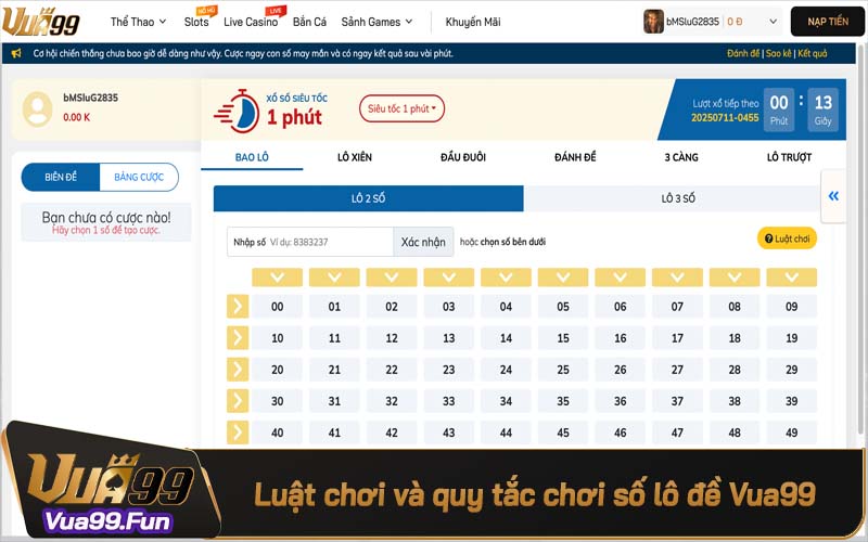 Luật chơi và quy tắc của Vua99 đối với xổ số, lô đề