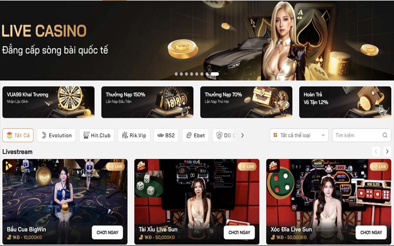 Các trò chơi Live Casino tại sòng bạc Vua99