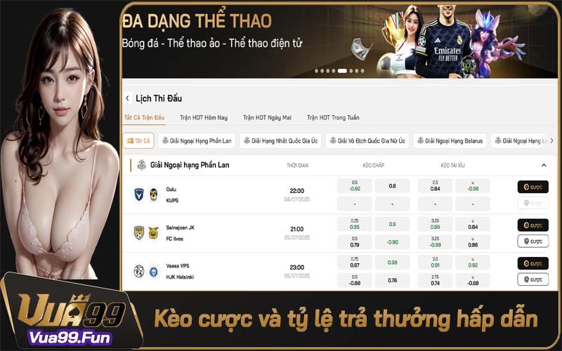 Vua99 cung cấp đa dạng kèo cược và tỷ lệ trả thưởng hấp dẫn